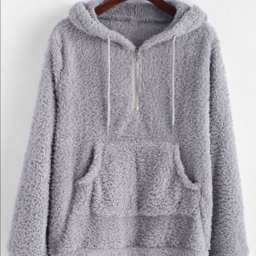 Half Zip Kangaroo Pocket Fluffy Hoodie